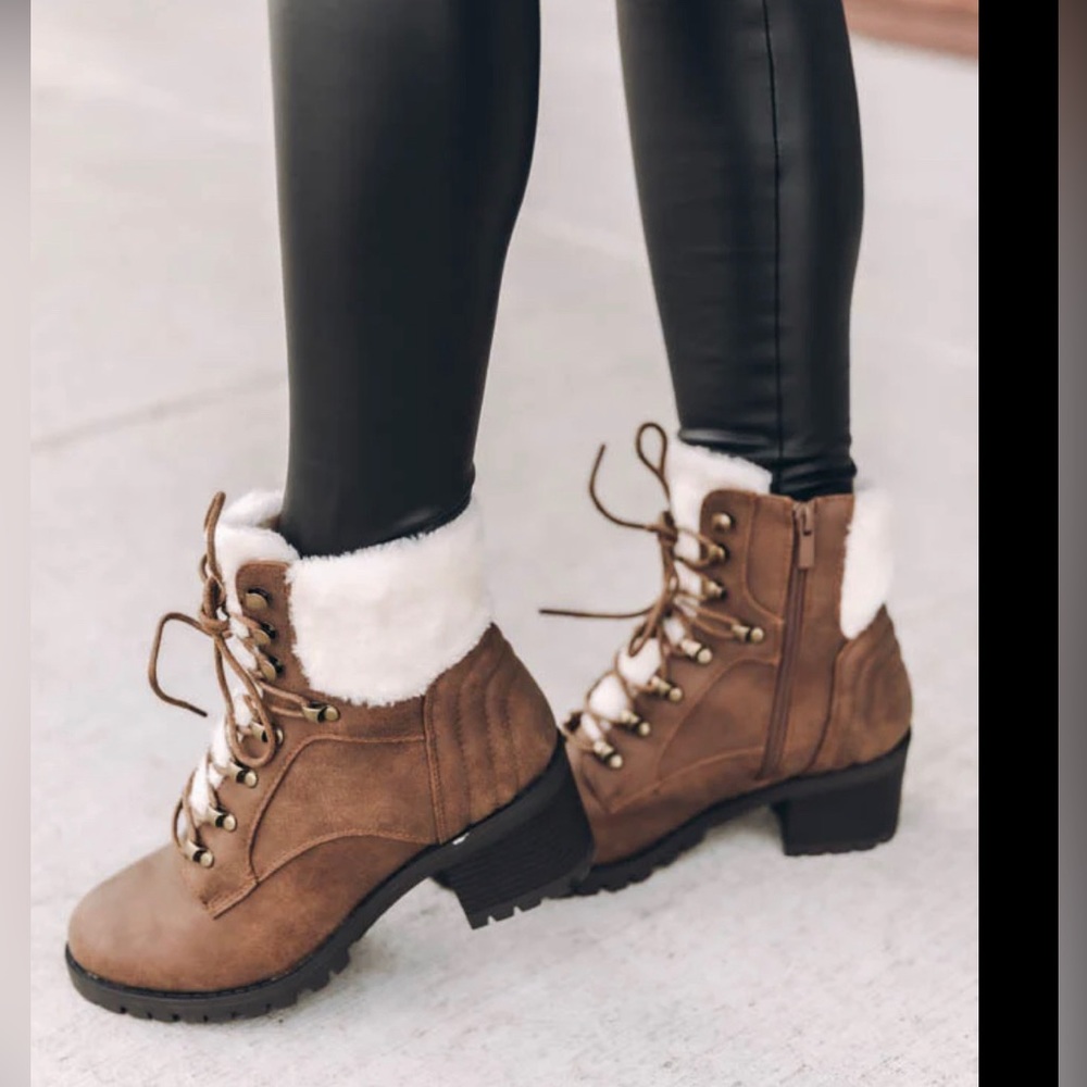 Pink Lily Candice Tan Lace Up Booties SZ 8
